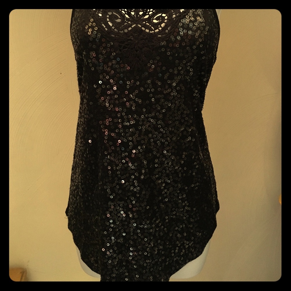 Express Lace & Sequence Black Tank🖤✨
